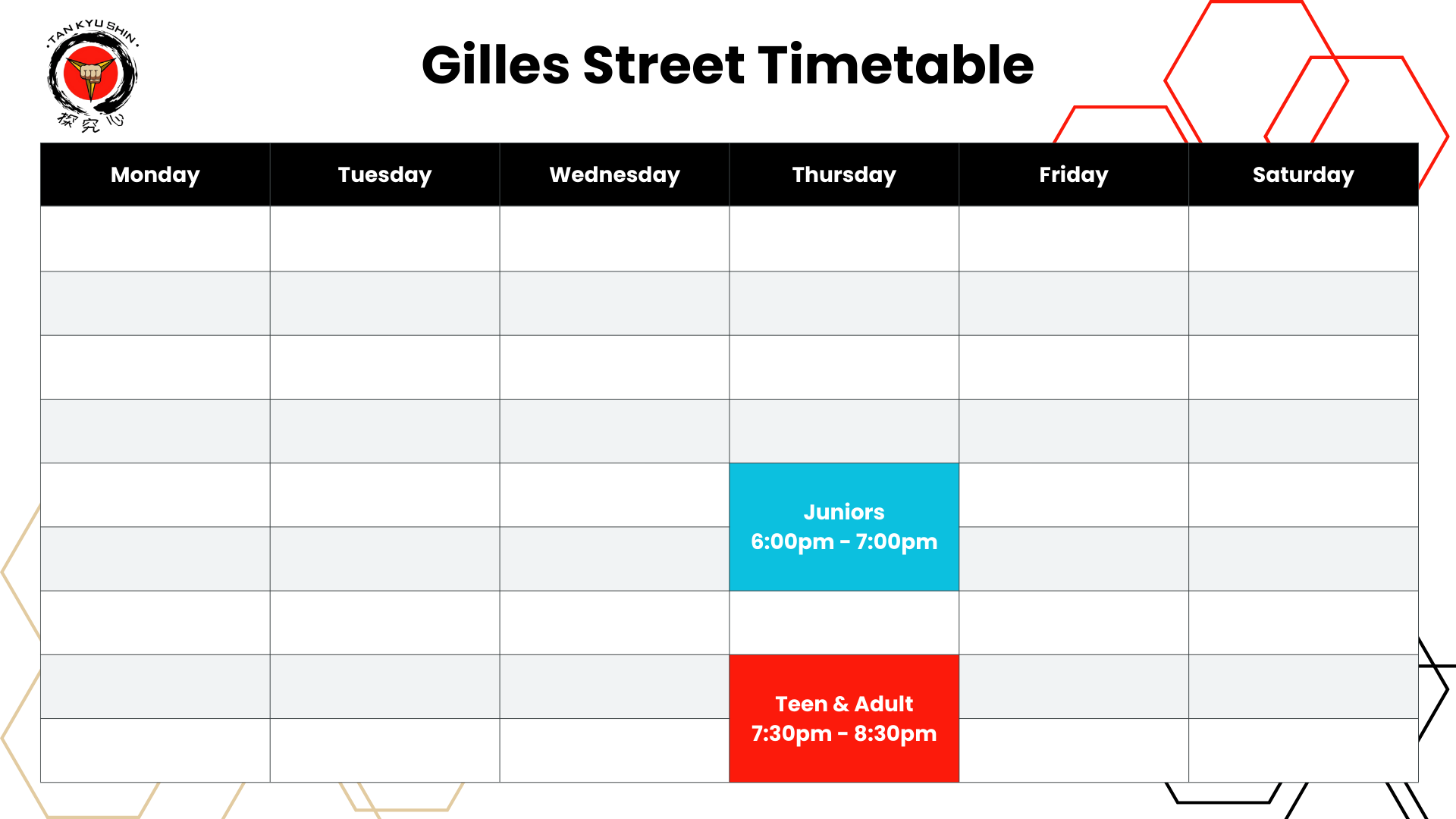 Gilles Street Class Timetable